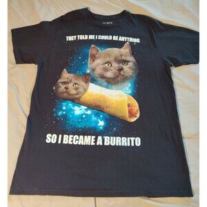 Men's or Womens "I Became a Burrito" Cat Black T-shirt - XLarge. PreOwned.